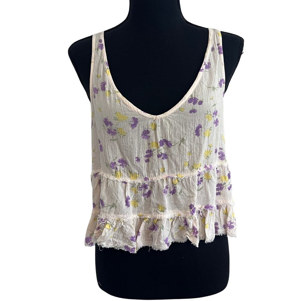Intimately Free People Pale Pink Cami with Floral Print and Ruffle Detail - S